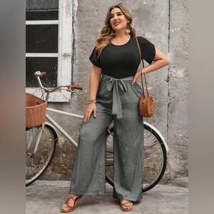 NIP- Plus Size One Piece Belted Geometric Jumpsuit